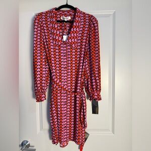 Diane Von Furstenberg Pink and Red Hearts Dress| Size 4| NWT|Designer Dress